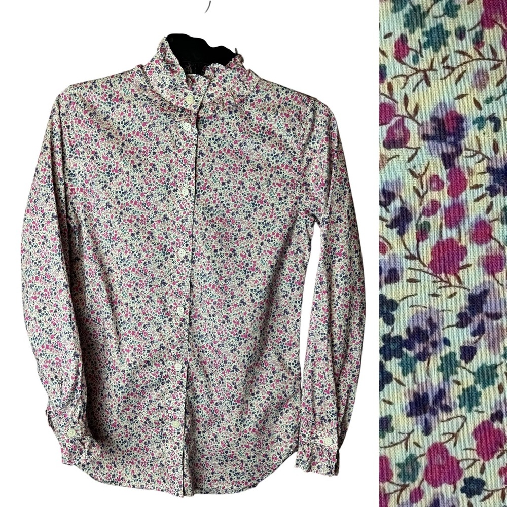 J Crew Liberty Floral Button Up Purple Pink Shirt 00 AY302